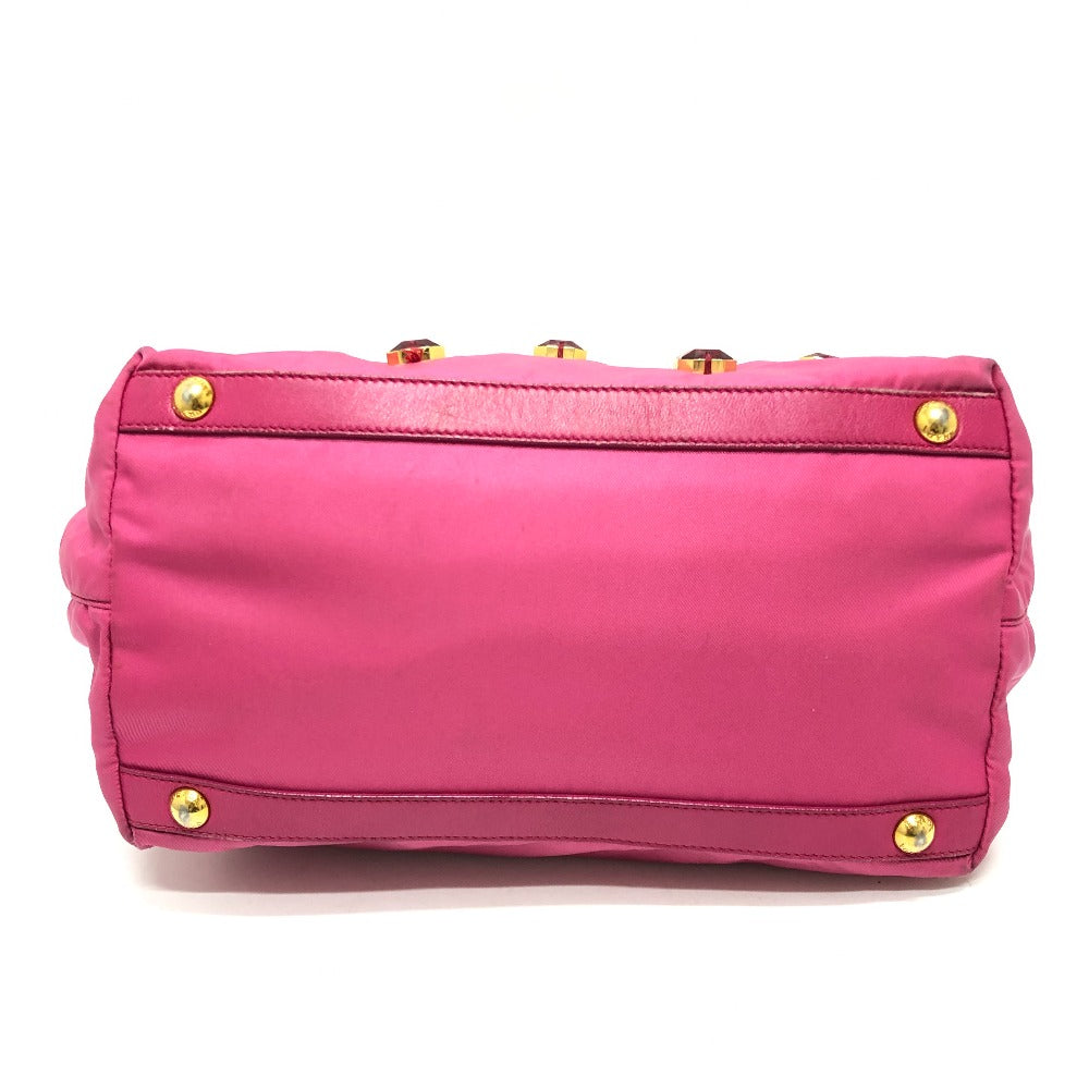 PRADA ロゴ ビジュー ハンドバック バック カバン  ハンドバッグ ナイロン レディース ピンク - brandshop-reference