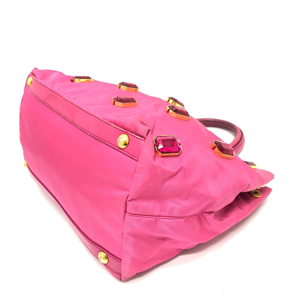 PRADA ロゴ ビジュー ハンドバック バック カバン  ハンドバッグ ナイロン レディース ピンク - brandshop-reference