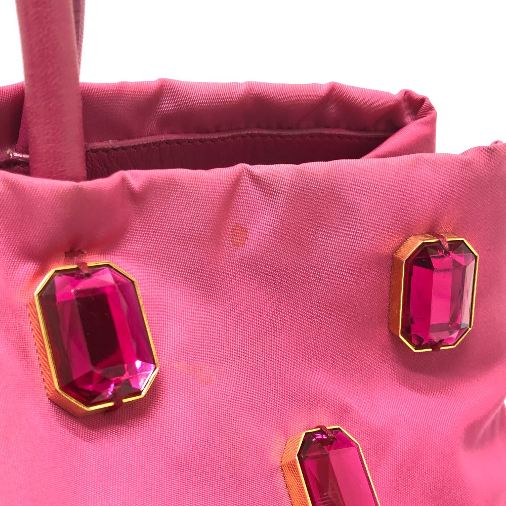 PRADA ロゴ ビジュー ハンドバック バック カバン  ハンドバッグ ナイロン レディース ピンク - brandshop-reference