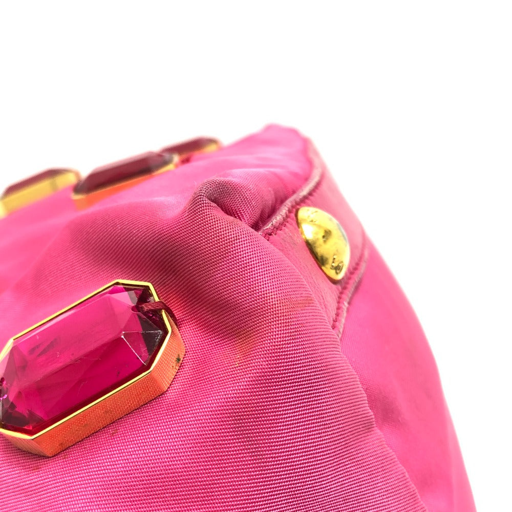 PRADA ロゴ ビジュー ハンドバック バック カバン  ハンドバッグ ナイロン レディース ピンク - brandshop-reference
