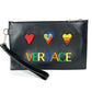 VERSACE ストラップ付 ハート ロゴ　ワッペン カバン ポーチ セカンドバッグ クラッチバッグ レザー ユニセックス ブラック - brandshop-reference