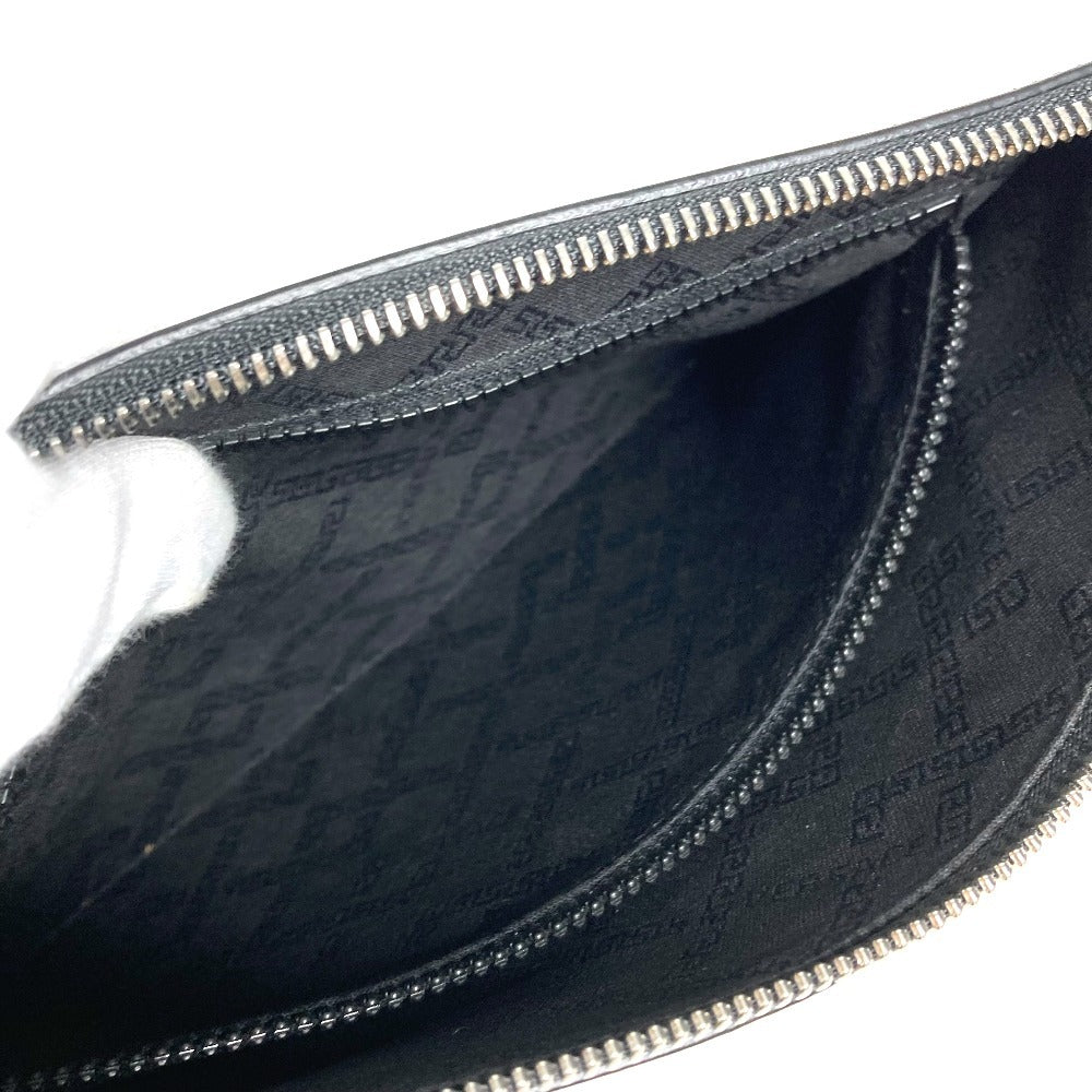 VERSACE ストラップ付 ハート ロゴ　ワッペン カバン ポーチ セカンドバッグ クラッチバッグ レザー ユニセックス ブラック - brandshop-reference