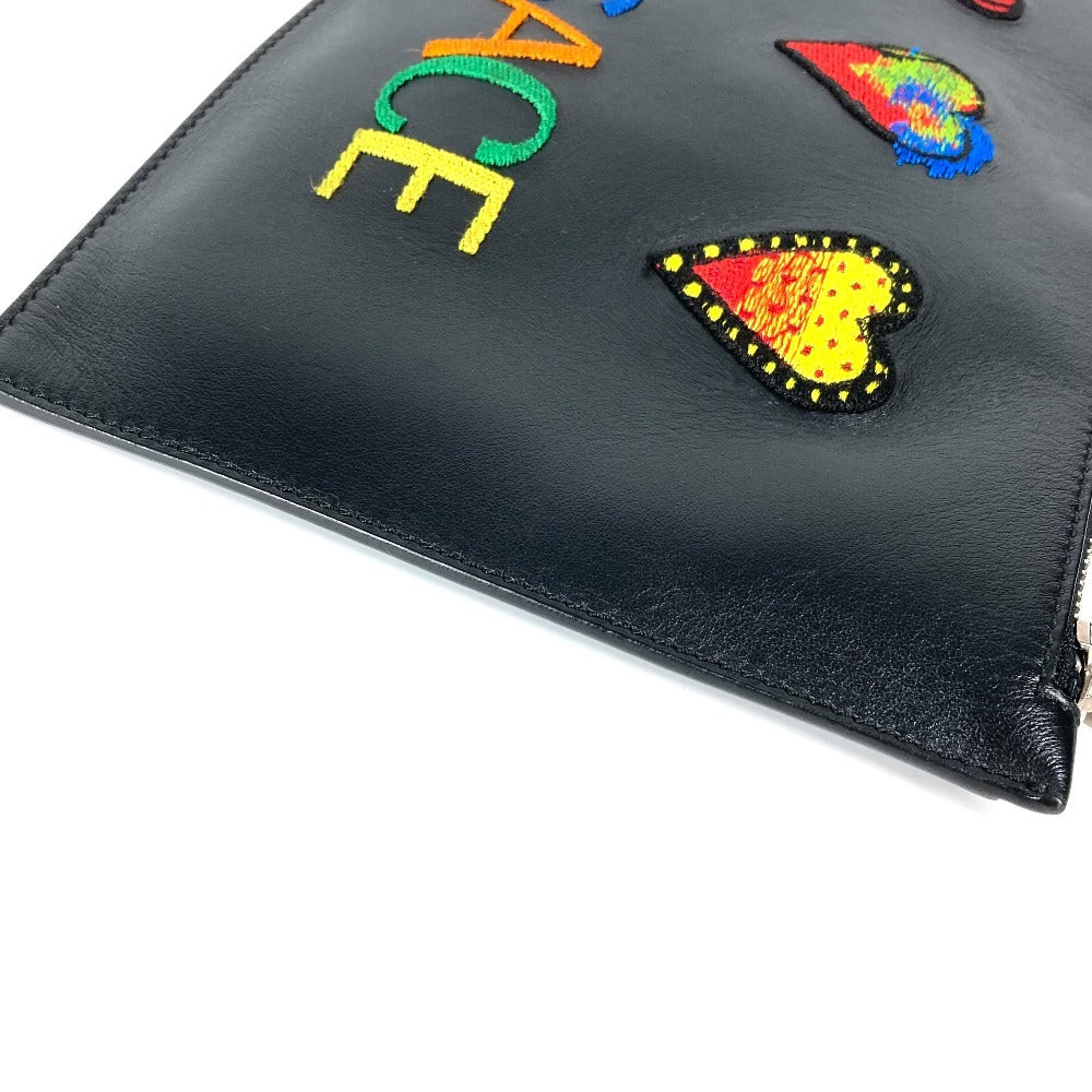 VERSACE ストラップ付 ハート ロゴ　ワッペン カバン ポーチ セカンドバッグ クラッチバッグ レザー ユニセックス ブラック - brandshop-reference
