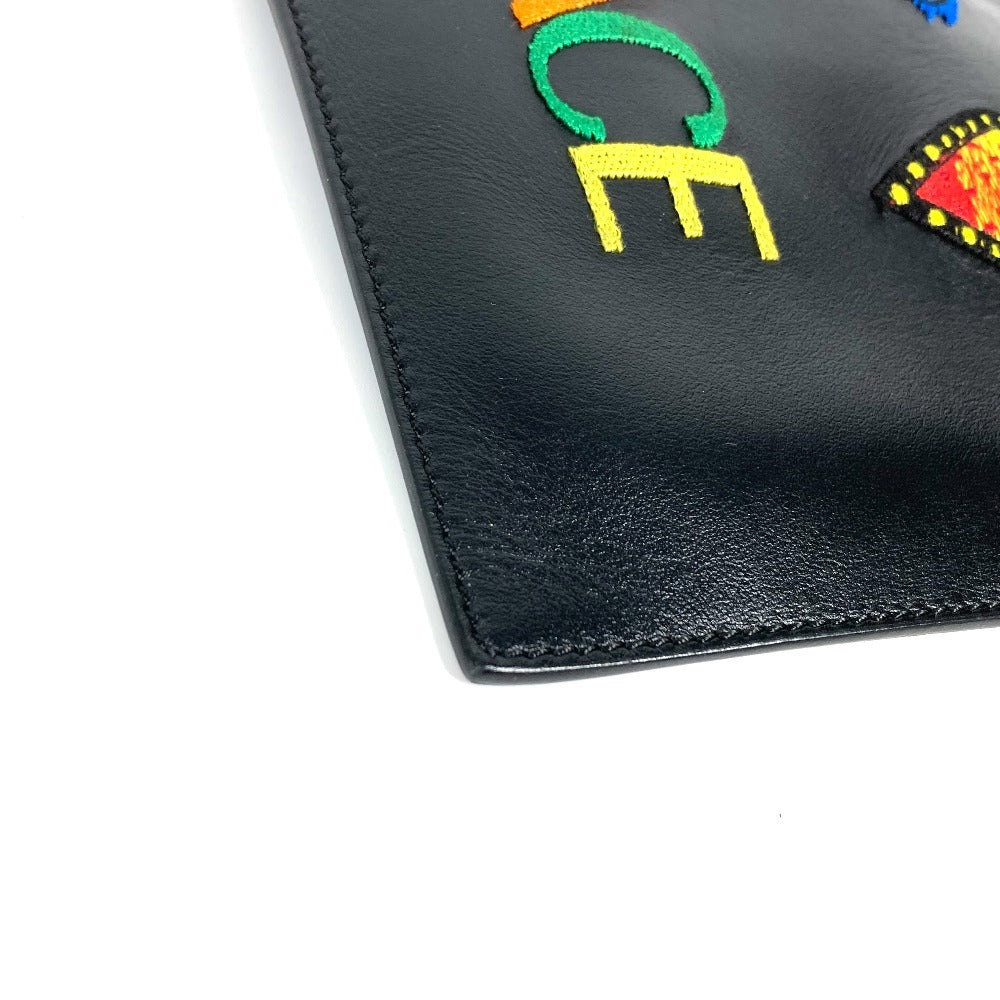 VERSACE ストラップ付 ハート ロゴ　ワッペン カバン ポーチ セカンドバッグ クラッチバッグ レザー ユニセックス ブラック - brandshop-reference