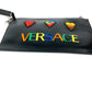 VERSACE ストラップ付 ハート ロゴ　ワッペン カバン ポーチ セカンドバッグ クラッチバッグ レザー ユニセックス ブラック - brandshop-reference