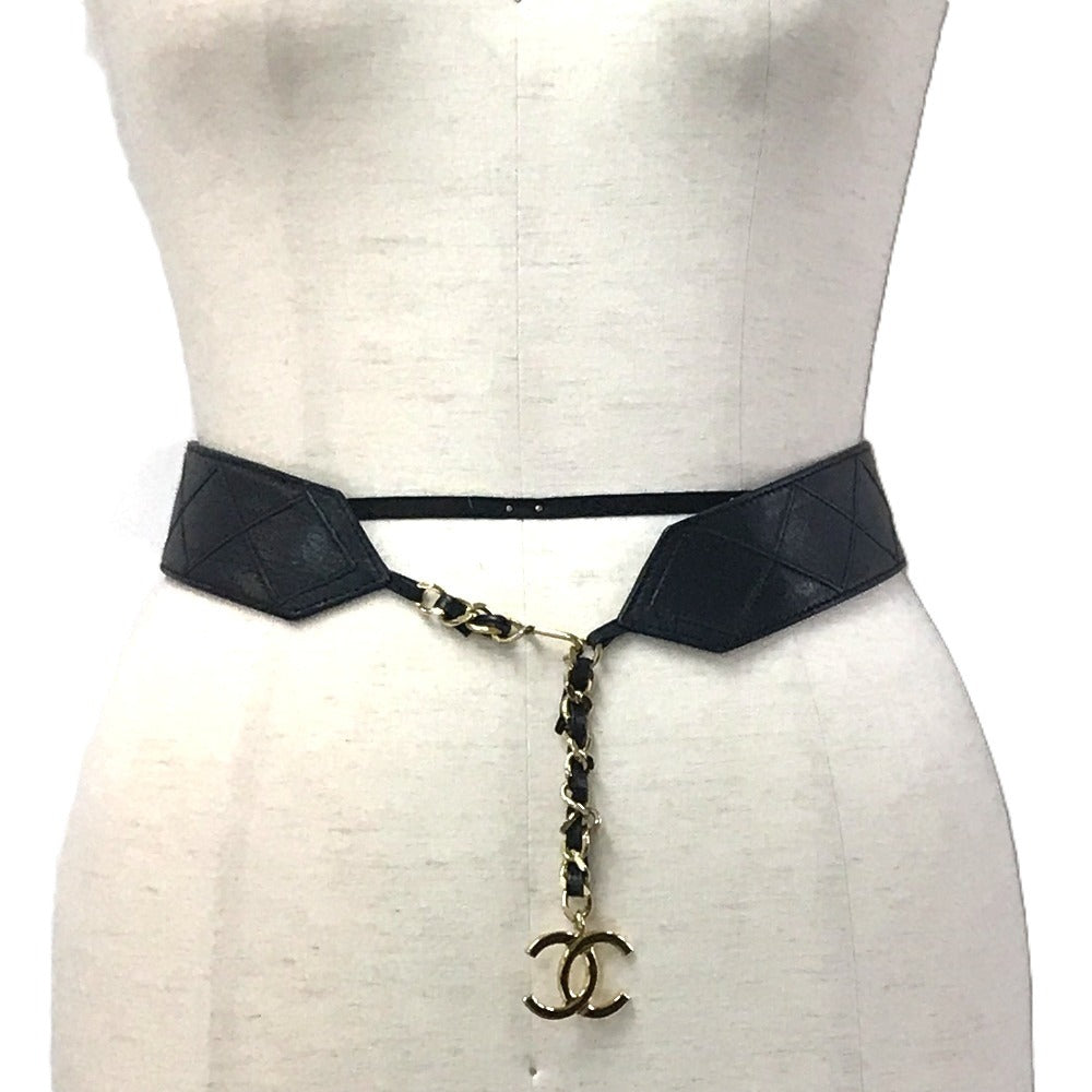 CHANEL ヴィンテージ CC ココマーク チェーン キルティング アクセサリー ベルト レザー レディース ブラック - brandshop-reference