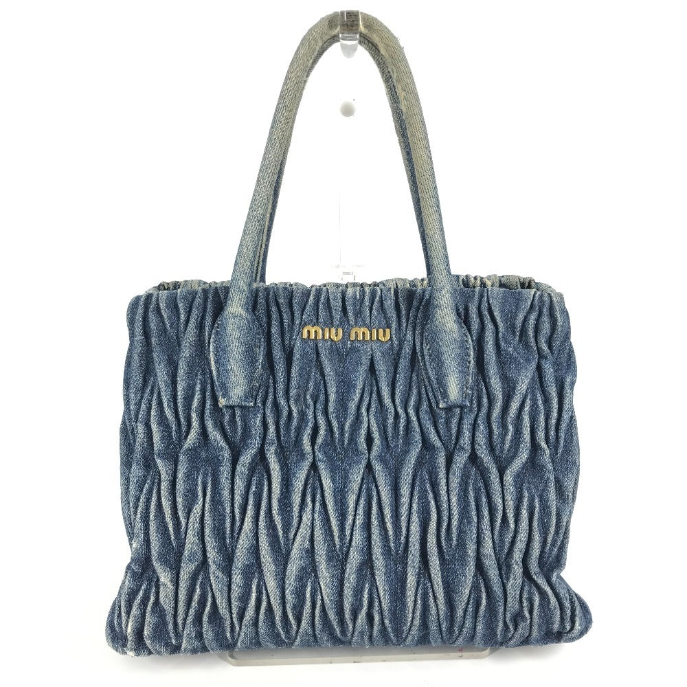 MIUMIU RN1069 ロゴ ハンドバッグ 肩掛け  トートバッグ デニム レディース ブルー - brandshop-reference