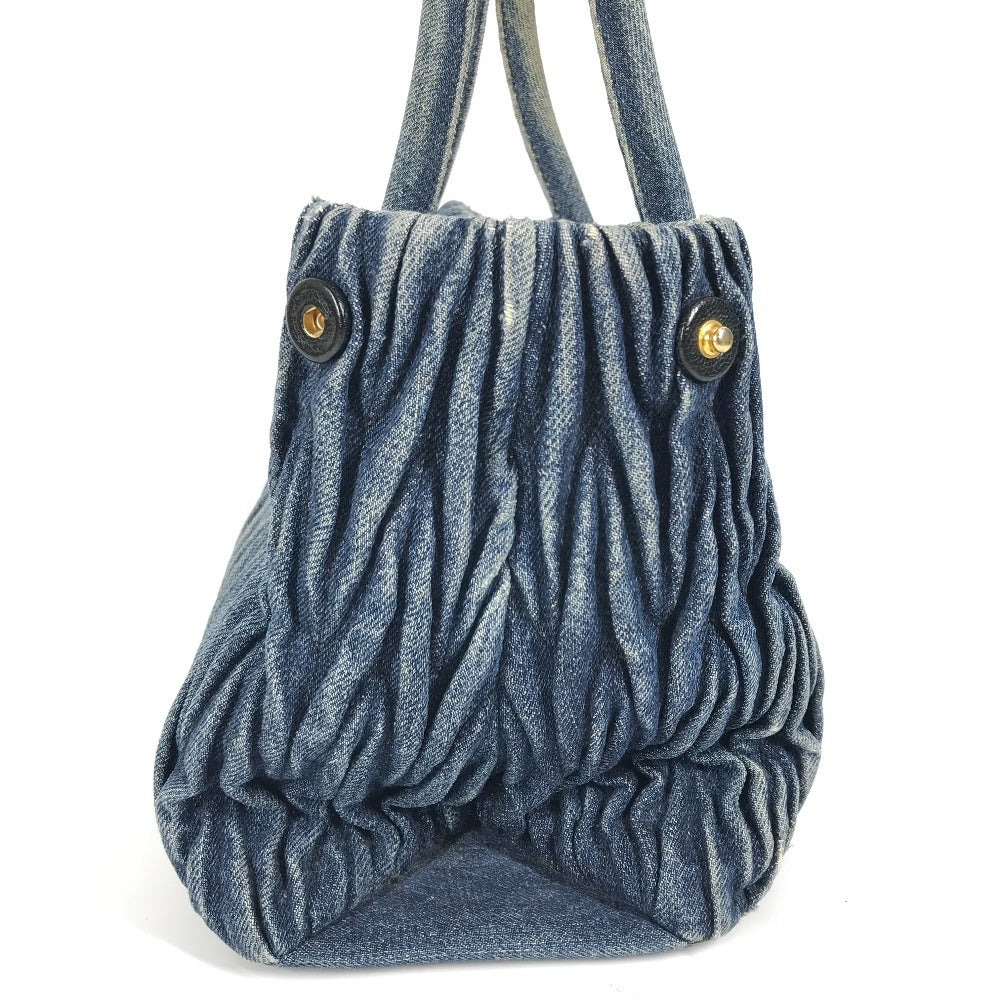 MIUMIU RN1069 ロゴ ハンドバッグ 肩掛け  トートバッグ デニム レディース ブルー - brandshop-reference