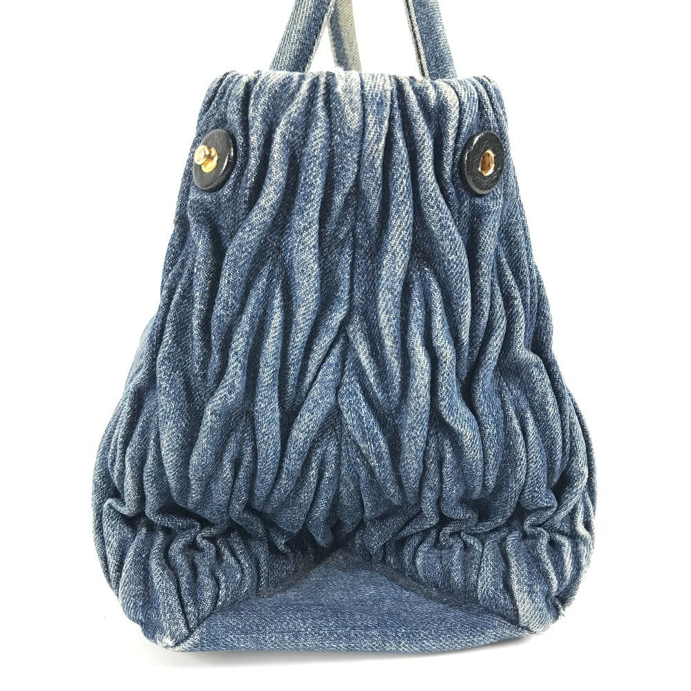 MIUMIU RN1069 ロゴ ハンドバッグ 肩掛け  トートバッグ デニム レディース ブルー - brandshop-reference