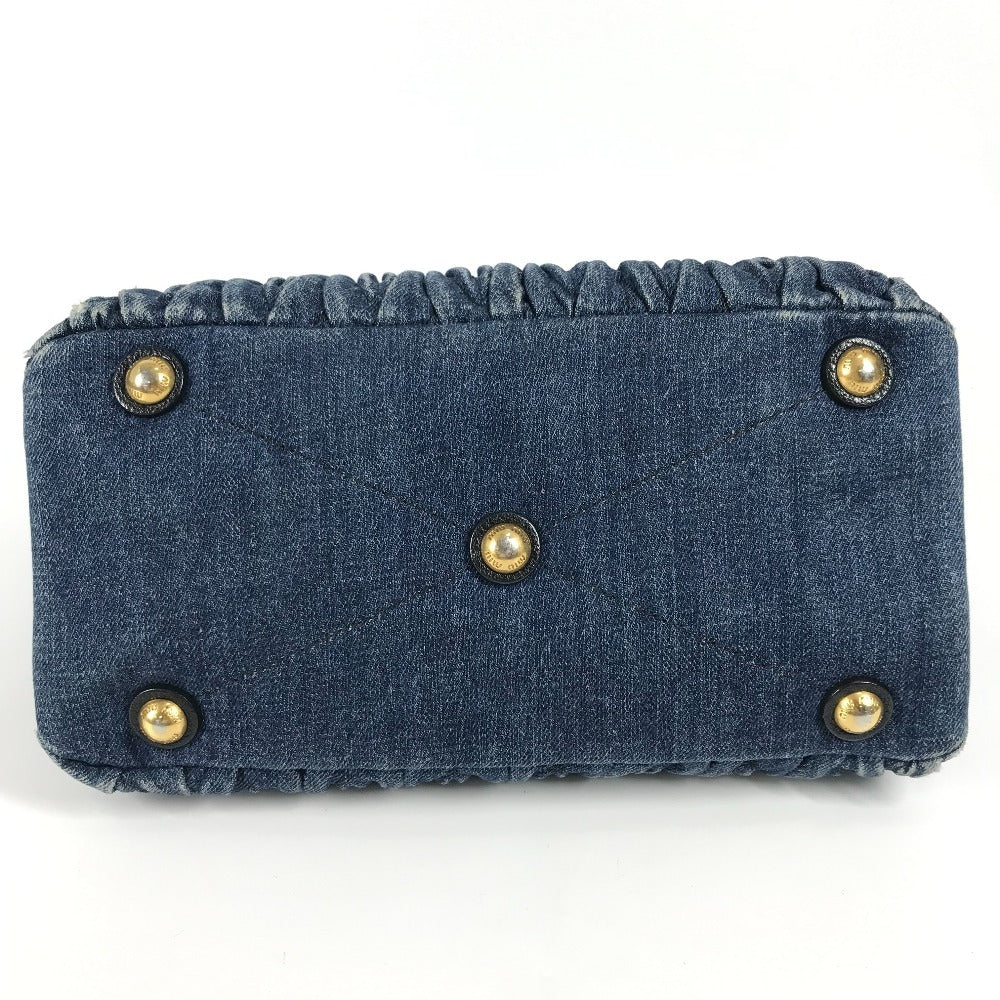 MIUMIU RN1069 ロゴ ハンドバッグ 肩掛け  トートバッグ デニム レディース ブルー - brandshop-reference