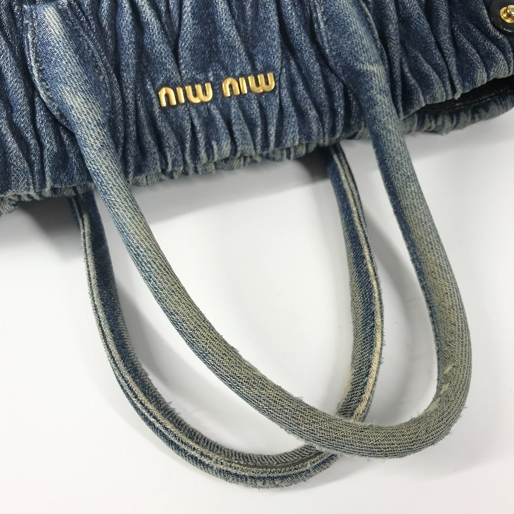 MIUMIU RN1069 ロゴ ハンドバッグ 肩掛け  トートバッグ デニム レディース ブルー - brandshop-reference