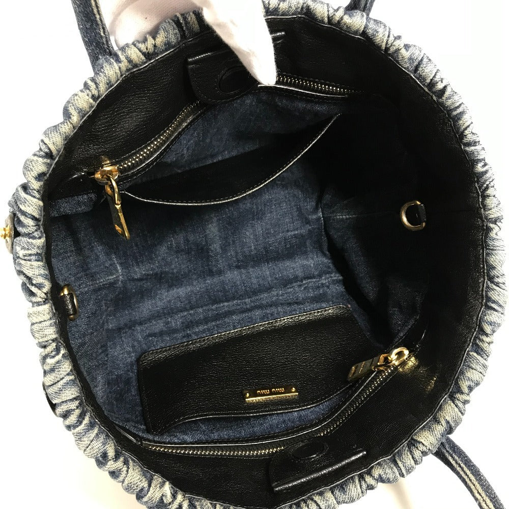 MIUMIU RN1069 ロゴ ハンドバッグ 肩掛け  トートバッグ デニム レディース ブルー - brandshop-reference