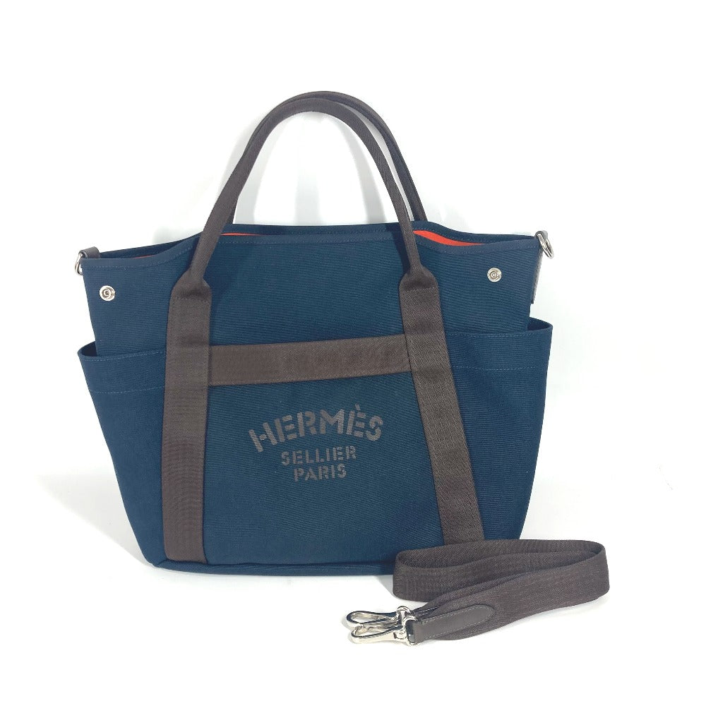 HERMES バッグインバッグ付き サックドパンサージュ グルーム 2WAY ショルダーバッグ 斜め掛け トートバッグ レザー/キャンバス レディース ネイビー - brandshop-reference