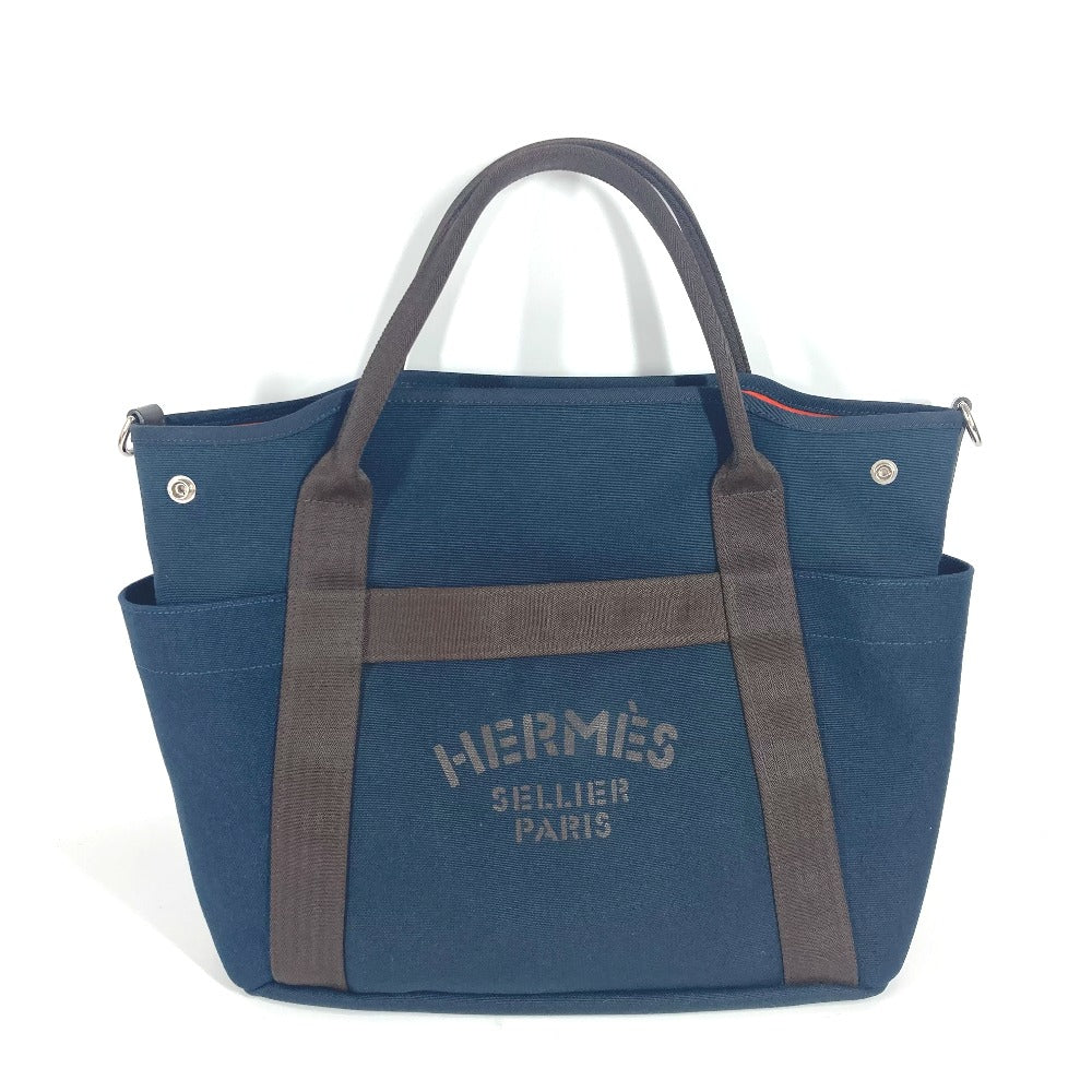 HERMES バッグインバッグ付き サックドパンサージュ グルーム 2WAY ショルダーバッグ 斜め掛け トートバッグ レザー/キャンバス レディース ネイビー - brandshop-reference