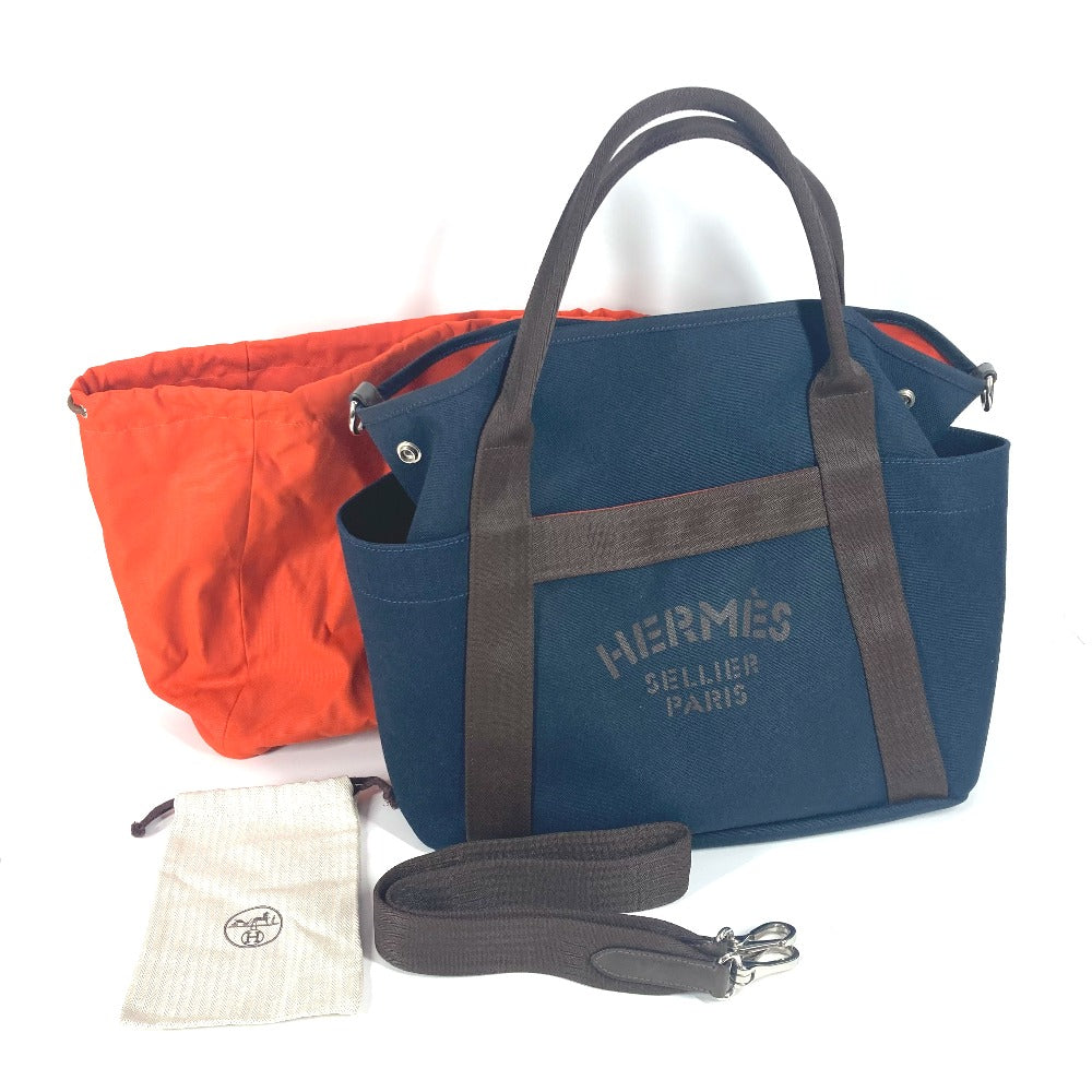 HERMES バッグインバッグ付き サックドパンサージュ グルーム 2WAY ショルダーバッグ 斜め掛け トートバッグ レザー/キャンバス レディース ネイビー - brandshop-reference