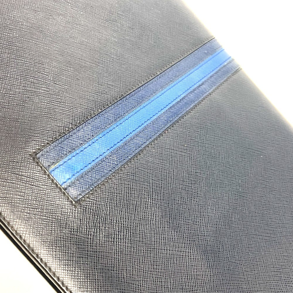 PRADA AV5841 ロゴ カバン ポーチ ストライプ L字ファスナー クラッチバッグ サフィアーノレザ－ ユニセックス ネイビー - brandshop-reference