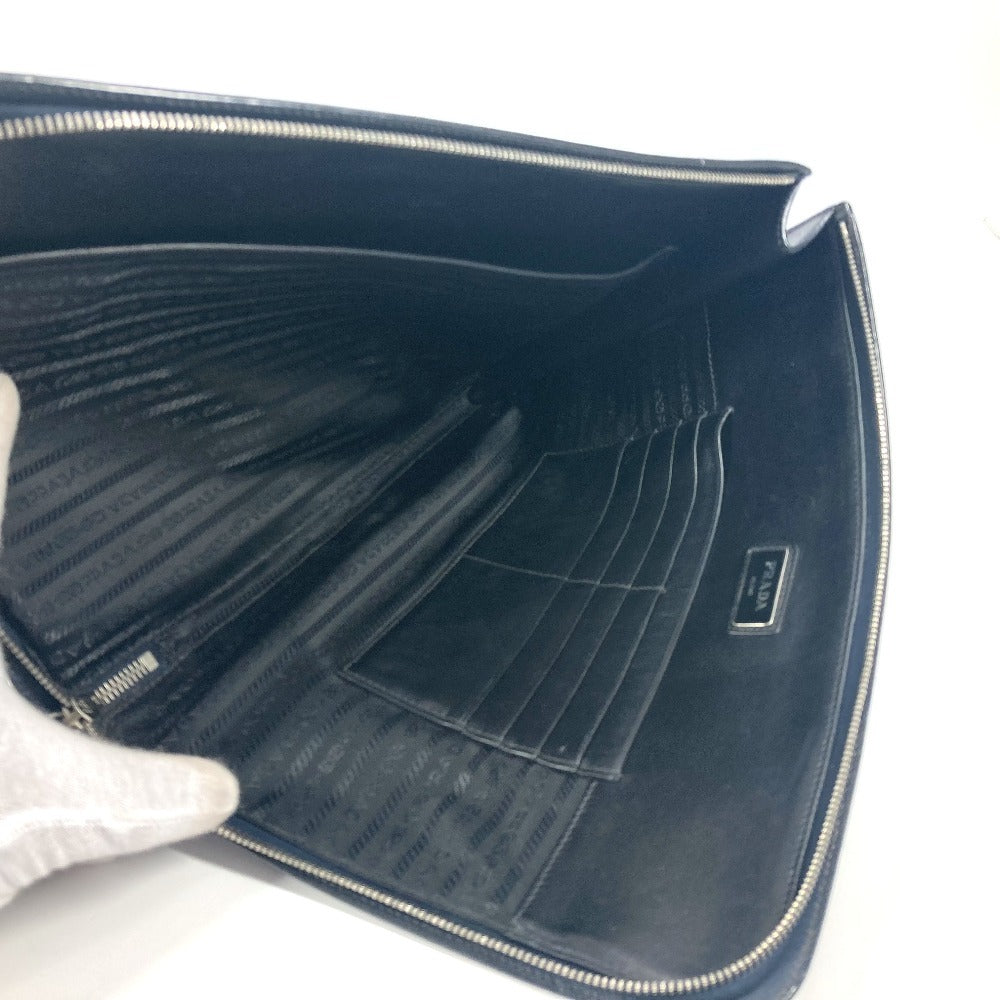 PRADA AV5841 ロゴ カバン ポーチ ストライプ L字ファスナー クラッチバッグ サフィアーノレザ－ ユニセックス ネイビー - brandshop-reference