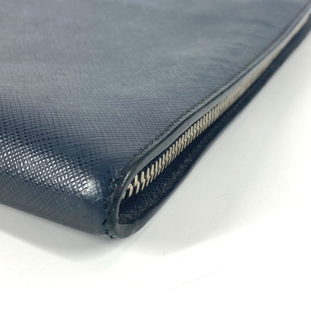 PRADA AV5841 ロゴ カバン ポーチ ストライプ L字ファスナー クラッチバッグ サフィアーノレザ－ ユニセックス ネイビー - brandshop-reference