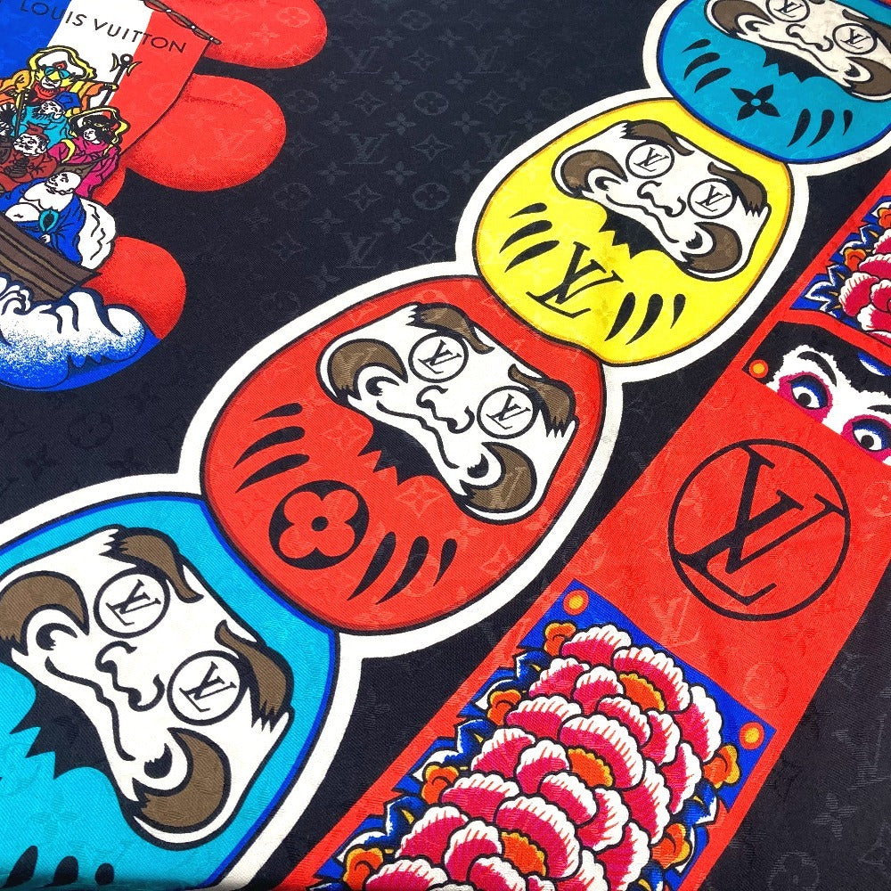 LOUIS VUITTON MP1944 歌舞伎 山本寛斎 ショールモノグラム　カブキスティッカー 大判 ストール フリンジ マフラー ショール シルク ユニセックス ブラック - brandshop-reference