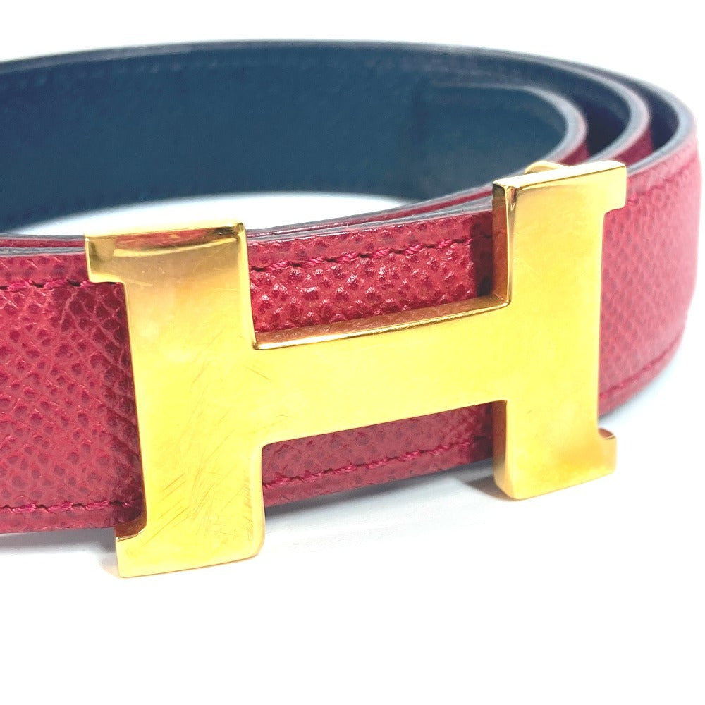 HERMES Hベルト コンスタンス ミニ 細ベルト アクセサリー バックル ベルト レザー レディース レッド×ネイビー - brandshop-reference