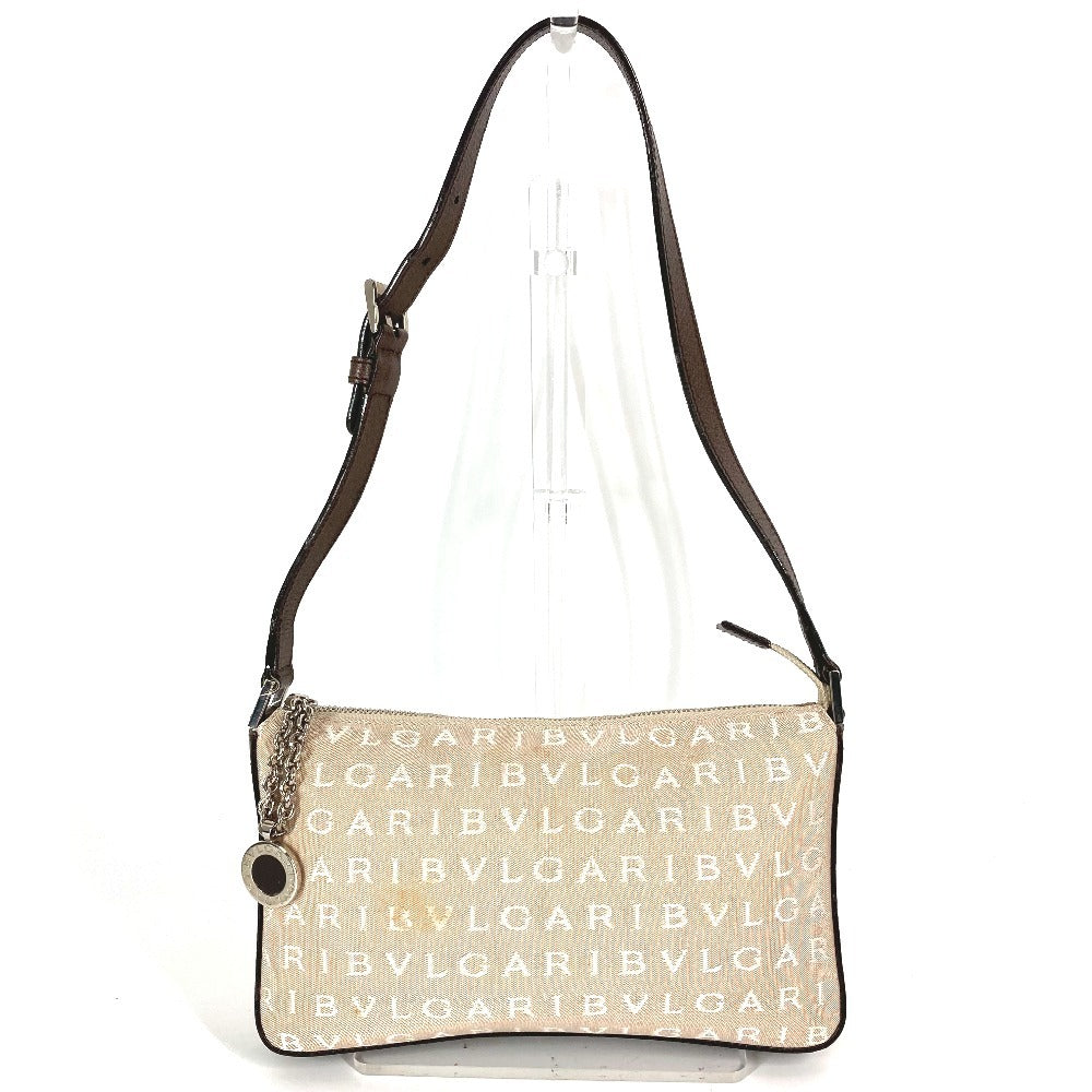 BVLGARI Logomania Logo Bag Shoulder Bag Leather/Canvas Unisex Beige