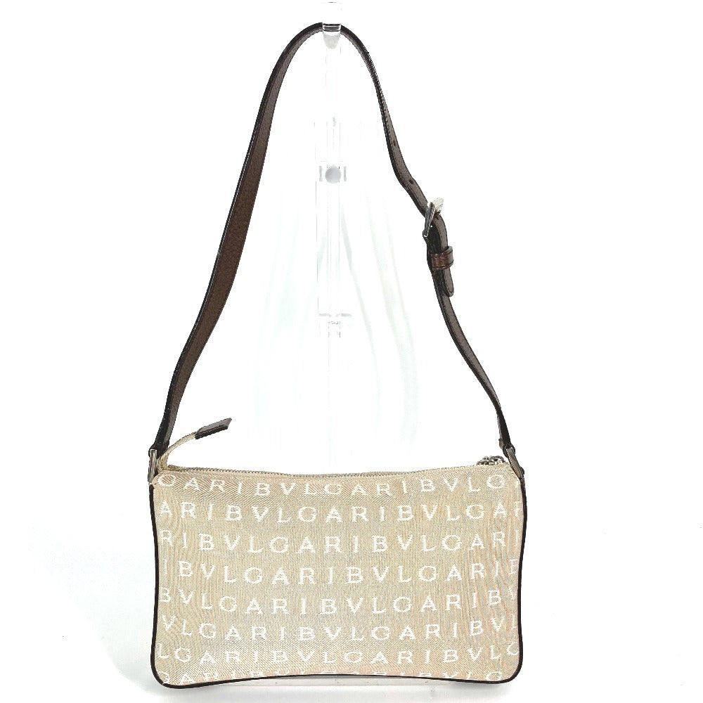 BVLGARI Logomania Logo Bag Shoulder Bag Leather/Canvas Unisex Beige