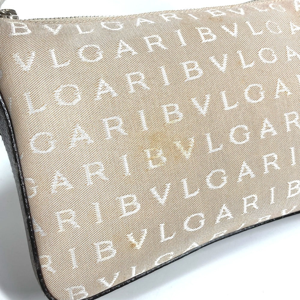 BVLGARI Logomania Logo Bag Shoulder Bag Leather/Canvas Unisex Beige