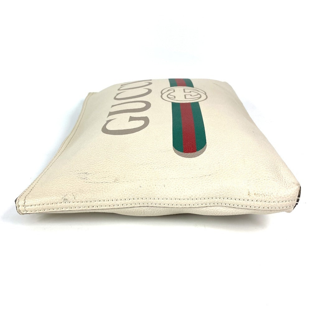 GUCCI 500984 Logo Bag Pouch Clutch Bag Leather Unisex White