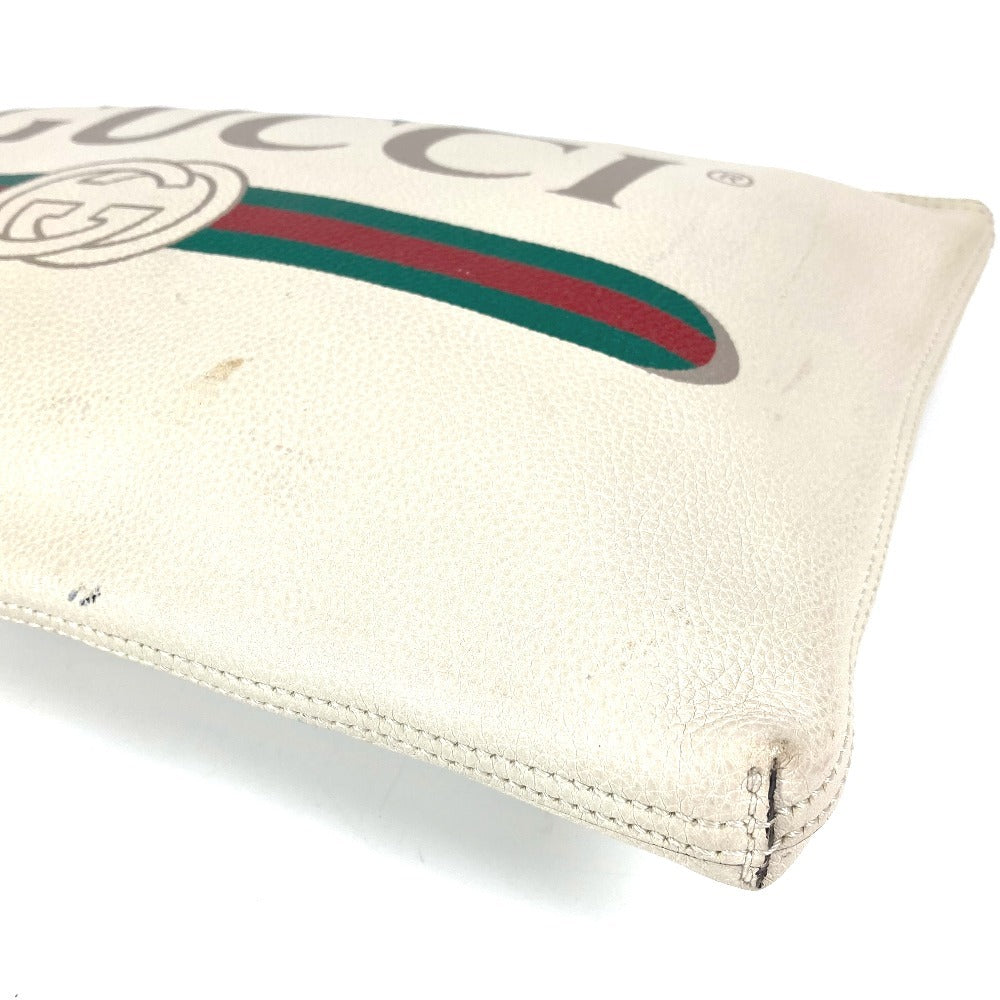GUCCI 500984 Logo Bag Pouch Clutch Bag Leather Unisex White