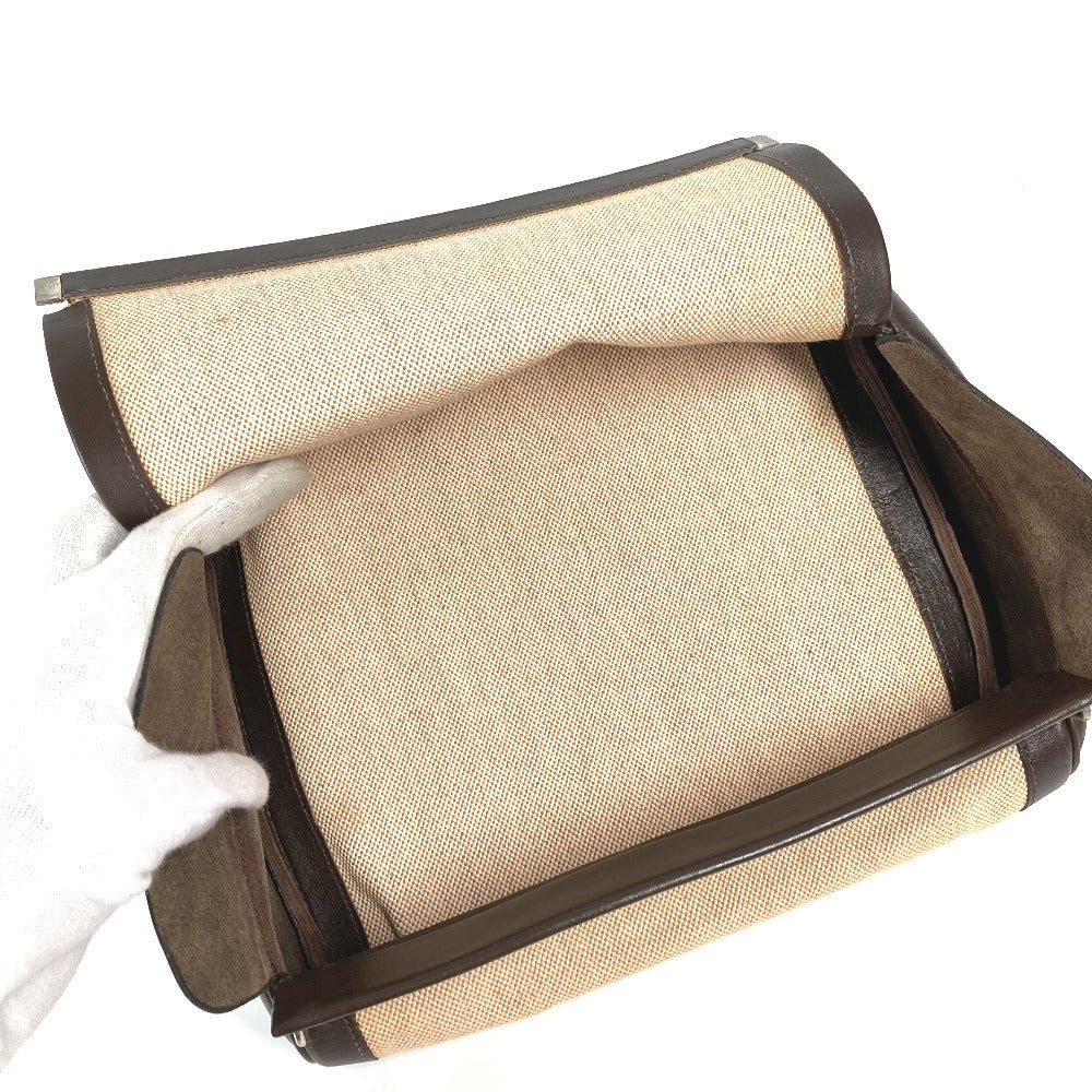 HERMES Equi Pouch Flap Bag Second Bag Clutch Bag Leather/Canvas Unisex Beige