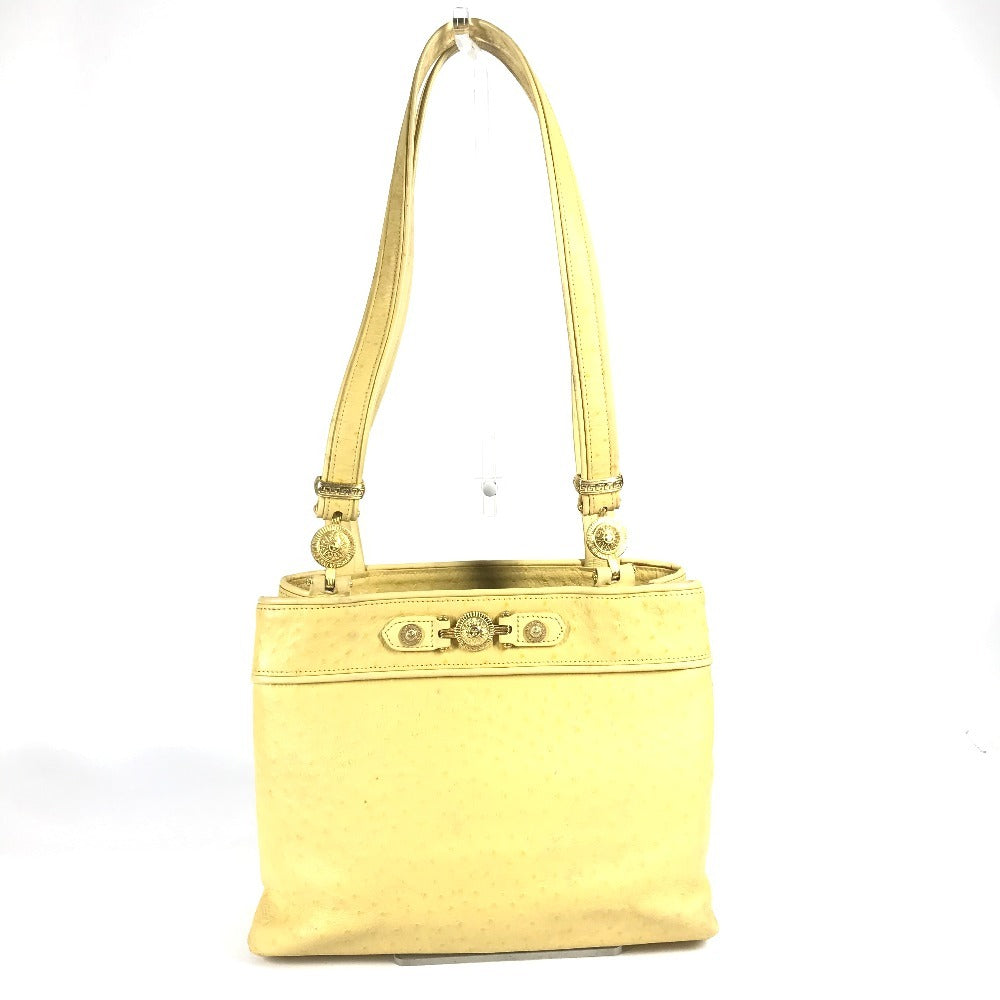 Versace Vintage Sunburst Logo Bag Tote Bag Bahu Beg Embossed Yellow Wanita