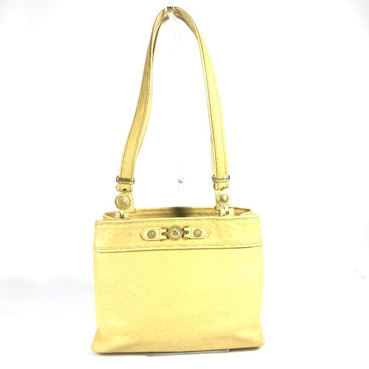 Versace Vintage Sunburst Logo Bag Tote Bag Bahu Beg Embossed Yellow Wanita