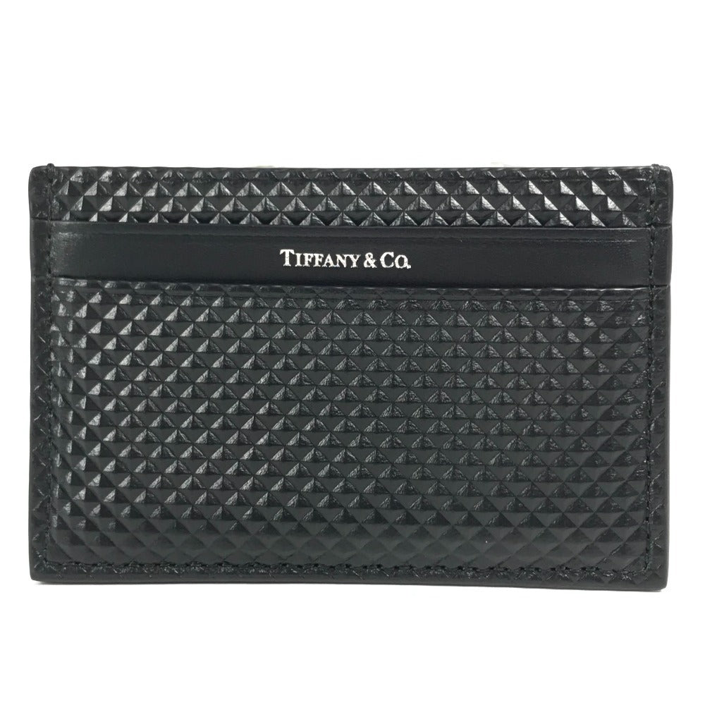 TIFFANY&Co. Diamond Point Business Card Holder Pass Case Card Case Leather Unisex Black