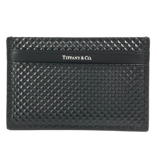 TIFFANY&Co. Diamond Point Business Card Holder Pass Case Card Case Leather Unisex Black