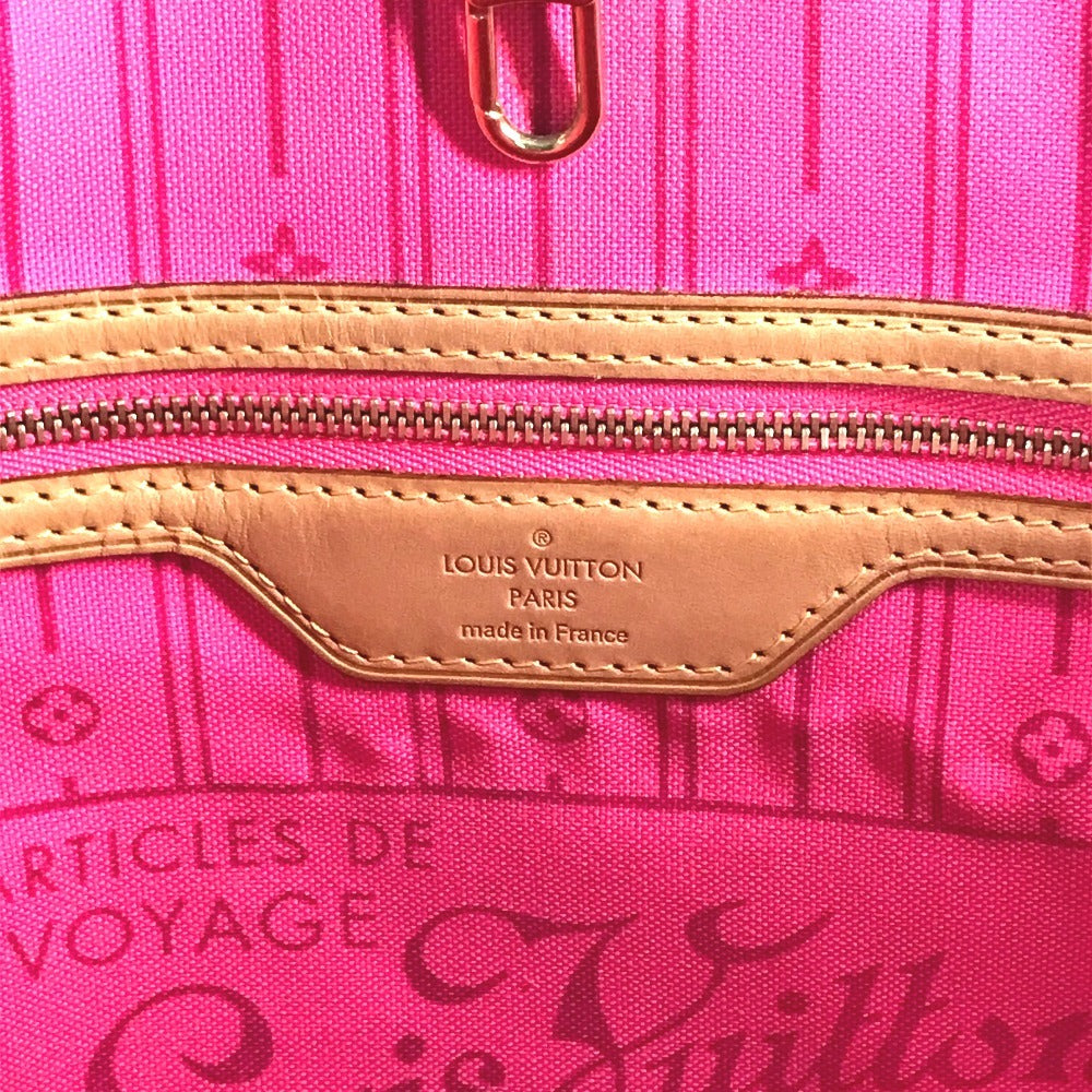 Louis Vuitton M48613 Monogram Rose Neverfull MM Bahu Bahu Tote Tote Bag Monogram Kanvas Wanita Coklat