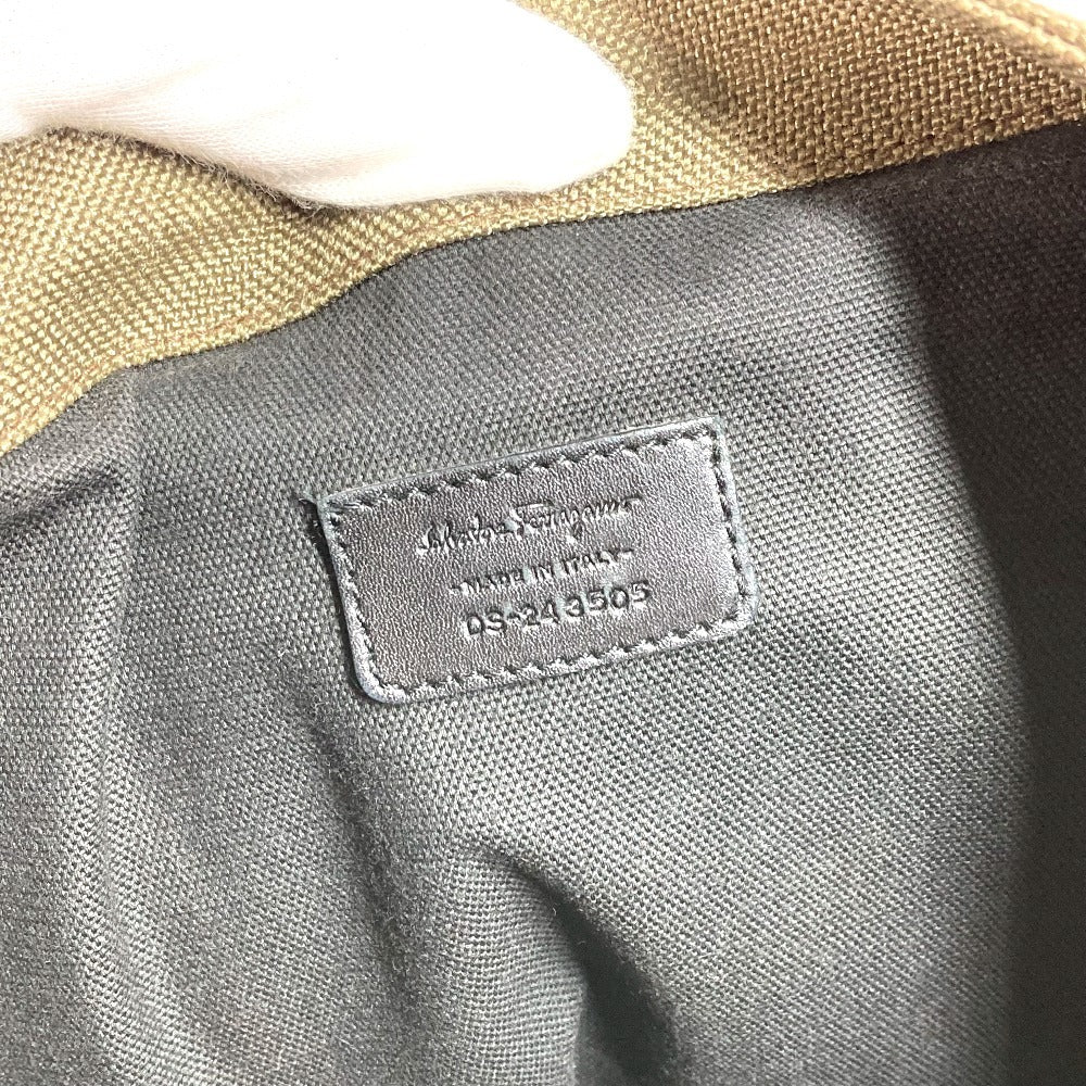 Salvatore Ferragamo Vertical Tote Logo Bag Tote Bag Business Bag Shoulder Bag Leather/Canvas Unisex Khaki