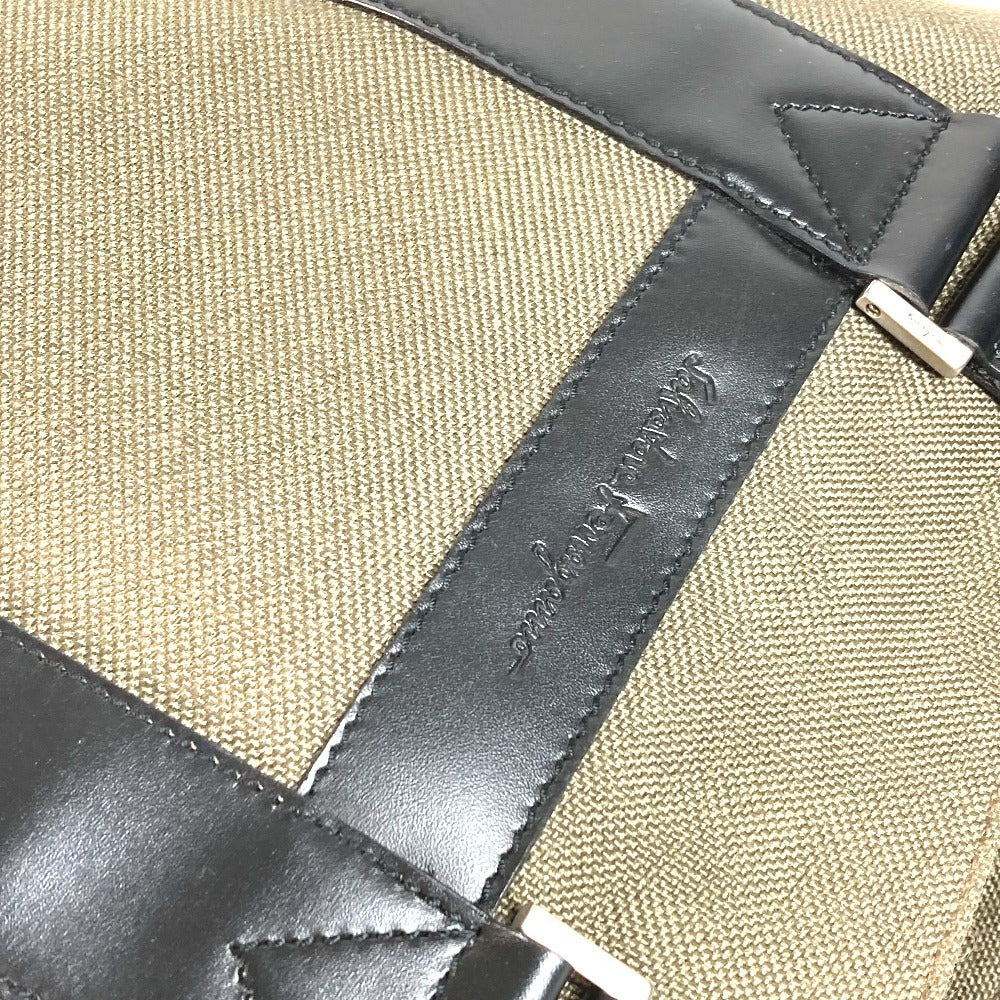 Salvatore Ferragamo Vertical Tote Logo Bag Tote Bag Business Bag Shoulder Bag Leather/Canvas Unisex Khaki