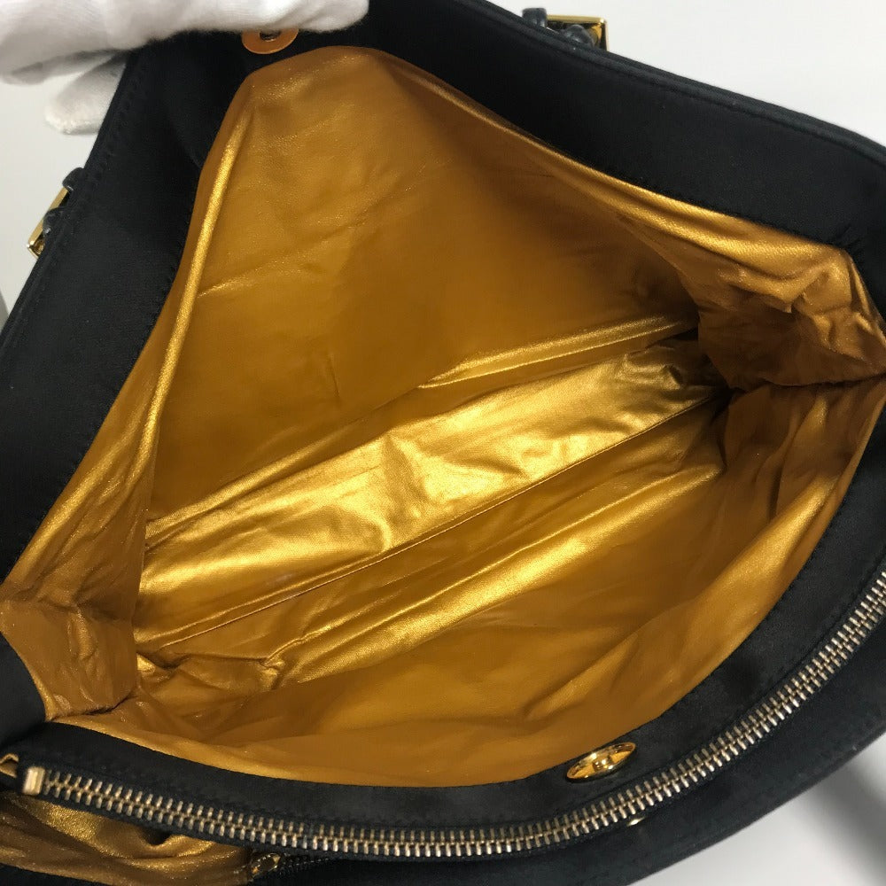 Versace Vintage Logo Sunburst Bag Tote Bag Chain Shain Beg Nylon/Kulit Unisex Hitam