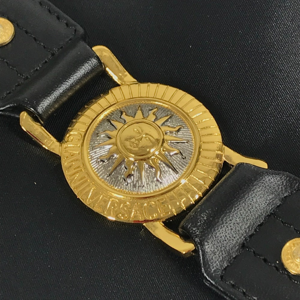 Versace Vintage Logo Sunburst Bag Tote Bag Chain Shain Beg Nylon/Kulit Unisex Hitam