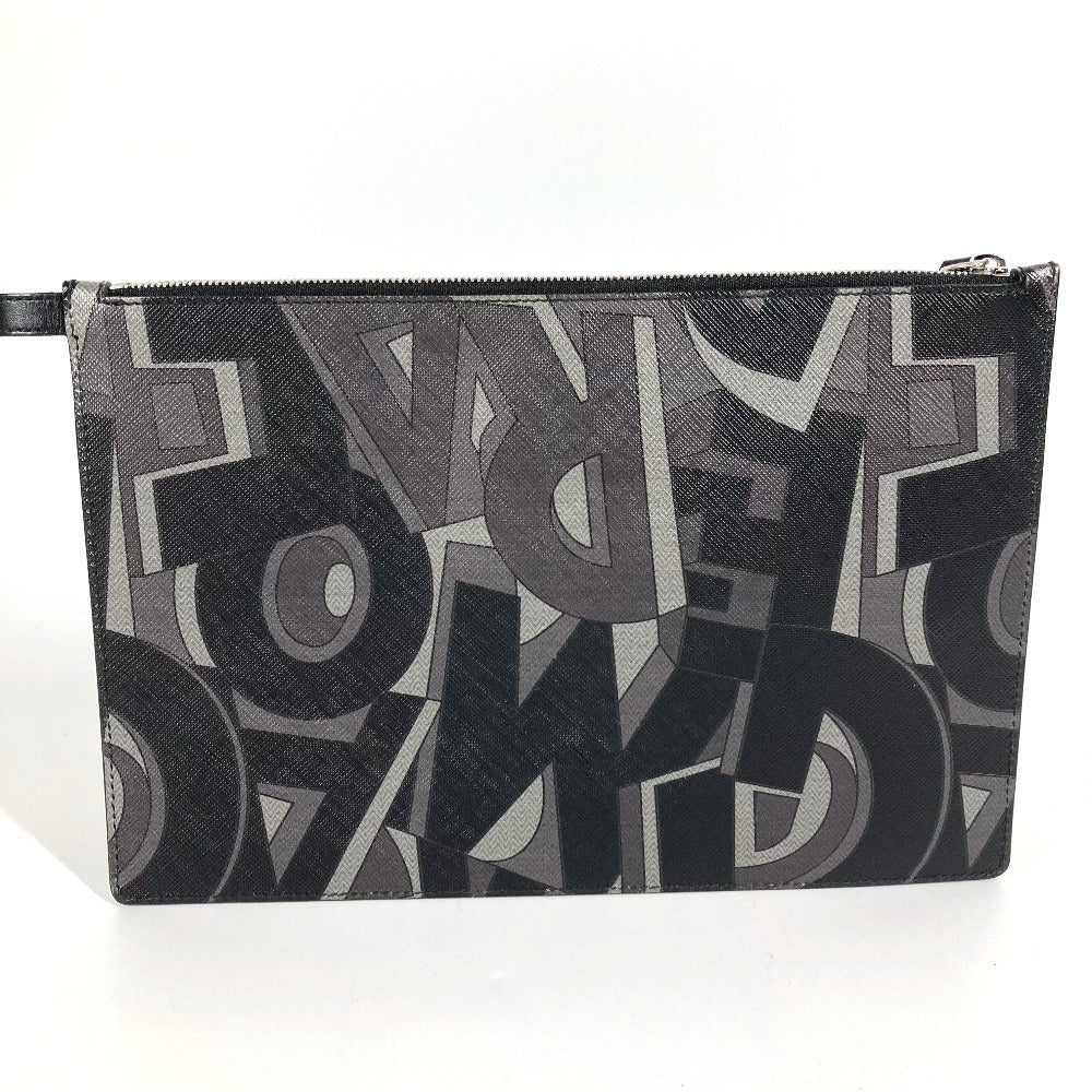 Salvatore Ferragamo Seluruh Corak Logo Pouch Bag Clutch Bag Kulit Lelaki Hitam