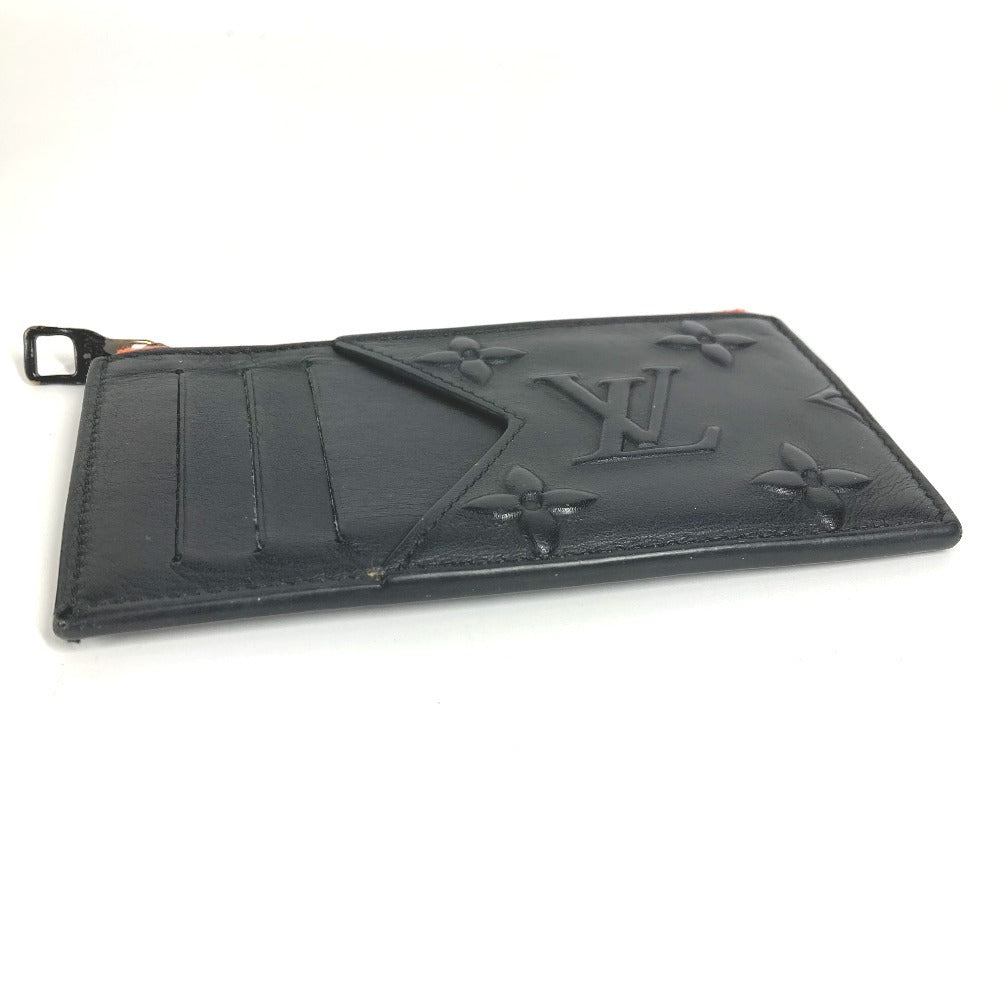 LOUIS VUITTON M80827 Virgil Abloh Monogram Seal Coin Card Holder Wallet Coin Purse Coin Case Leather Unisex Black