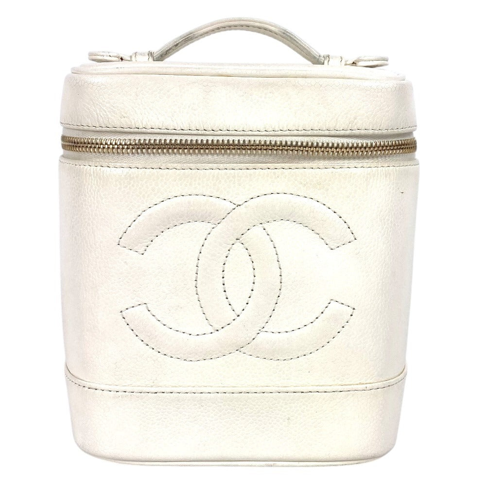 CHANEL A01998 CC ココマーク ロゴ バニティバッグ カバン バニティ ポーチ ハンドバッグ キャビアスキン レディース ホワイト