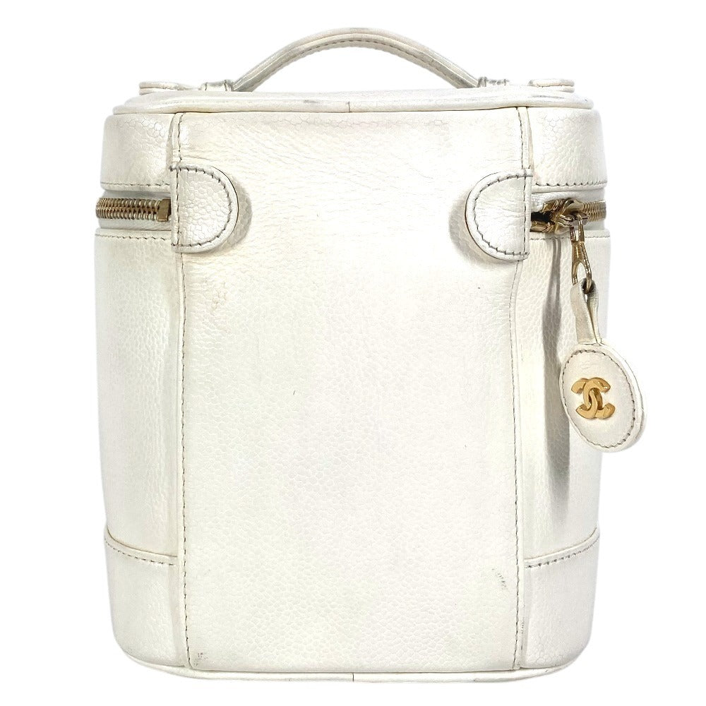 CHANEL A01998 CC ココマーク ロゴ バニティバッグ カバン バニティ ポーチ ハンドバッグ キャビアスキン レディース ホワイト