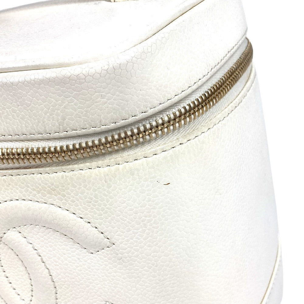 CHANEL A01998 CC ココマーク ロゴ バニティバッグ カバン バニティ ポーチ ハンドバッグ キャビアスキン レディース ホワイト