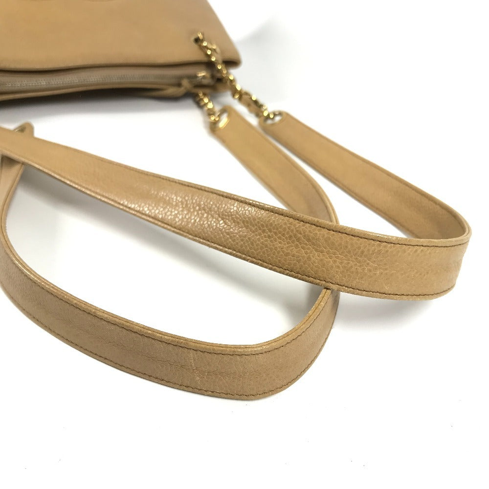 CHANEL ヴィンテージ CC ココマーク ココボール カバン 肩掛け トートバッグ チェーンバッグ ショルダーバッグ キャビアスキン レディース ベージュ