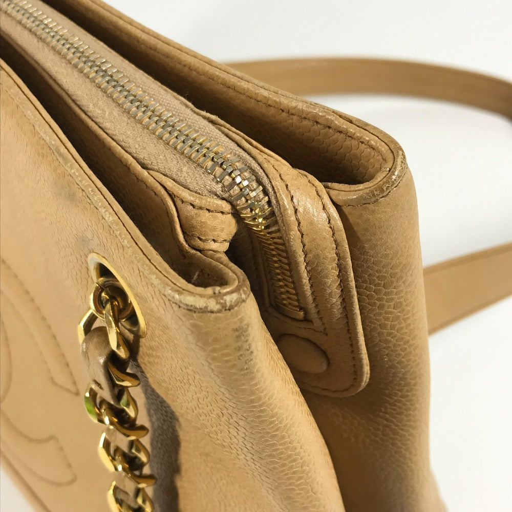 CHANEL ヴィンテージ CC ココマーク ココボール カバン 肩掛け トートバッグ チェーンバッグ ショルダーバッグ キャビアスキン レディース ベージュ