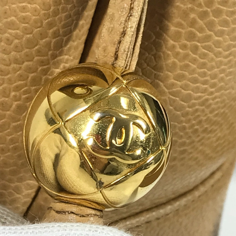 CHANEL ヴィンテージ CC ココマーク ココボール カバン 肩掛け トートバッグ チェーンバッグ ショルダーバッグ キャビアスキン レディース ベージュ