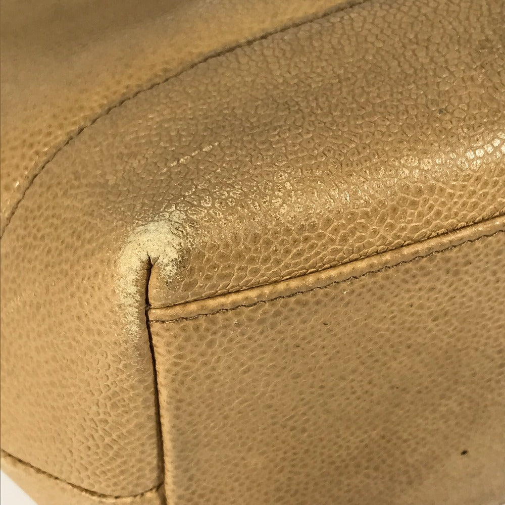 CHANEL ヴィンテージ CC ココマーク ココボール カバン 肩掛け トートバッグ チェーンバッグ ショルダーバッグ キャビアスキン レディース ベージュ