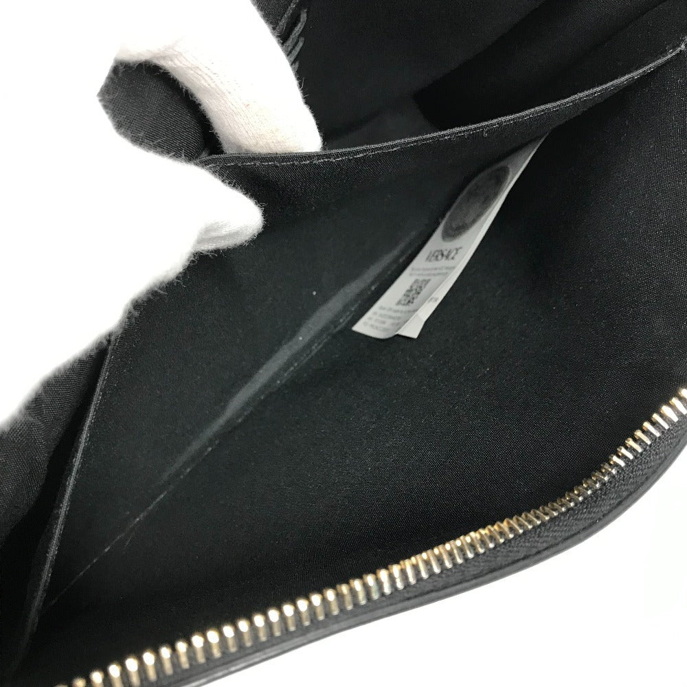 VERSACE ストラップ付 ロゴ カバン セカンドバッグ クラッチバッグ レザー ユニセックス ブラック