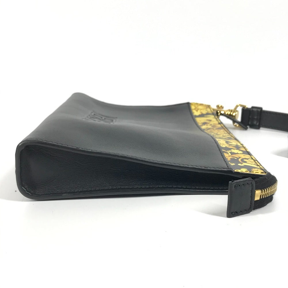 VERSACE ストラップ付 ロゴ カバン セカンドバッグ クラッチバッグ レザー ユニセックス ブラック